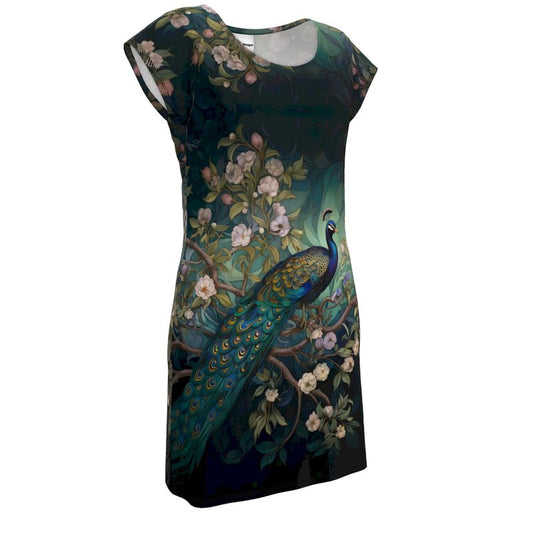 Serene Peacock Blossoms Ladies Tunic T-Shirt