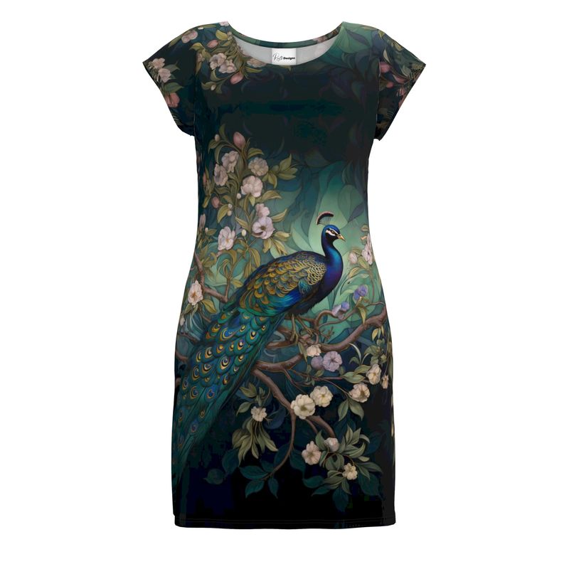 Serene Peacock Blossoms Ladies Tunic T-Shirt