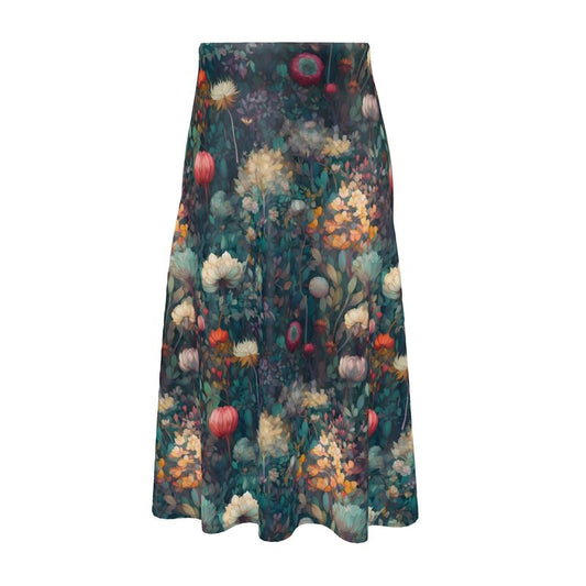 Blue Allium Garden Silk Midi Skirt