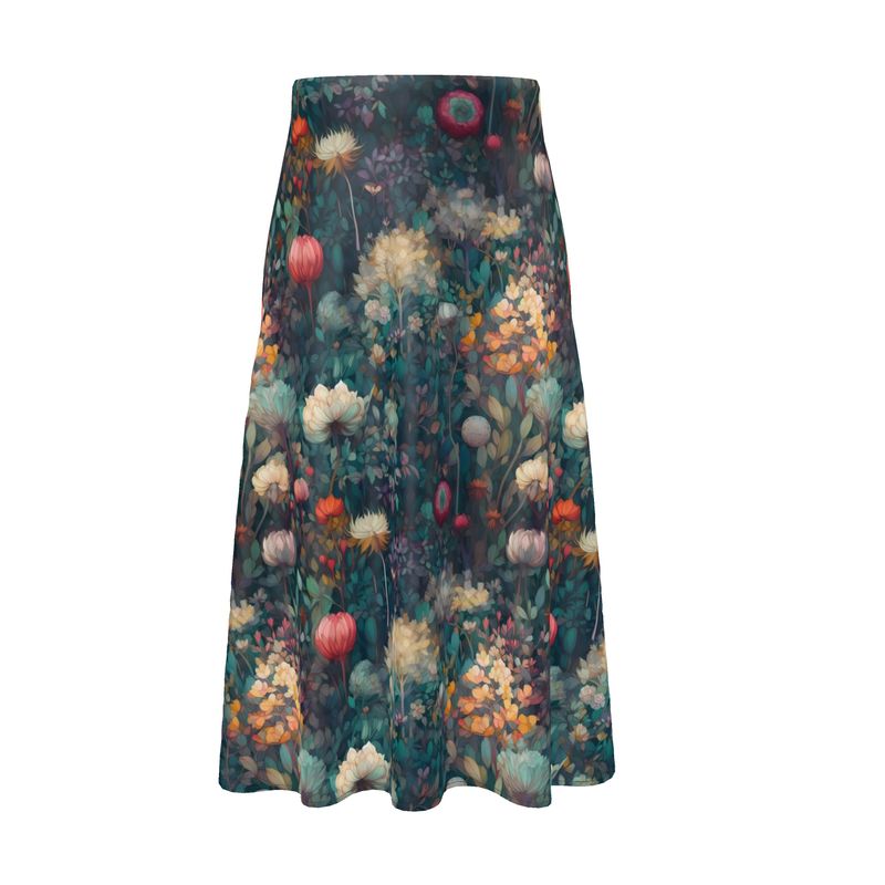 Blue Allium Garden Silk Midi Skirt