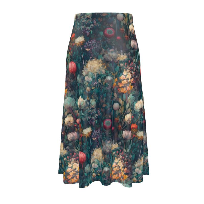 Blue Allium Garden Silk Midi Skirt