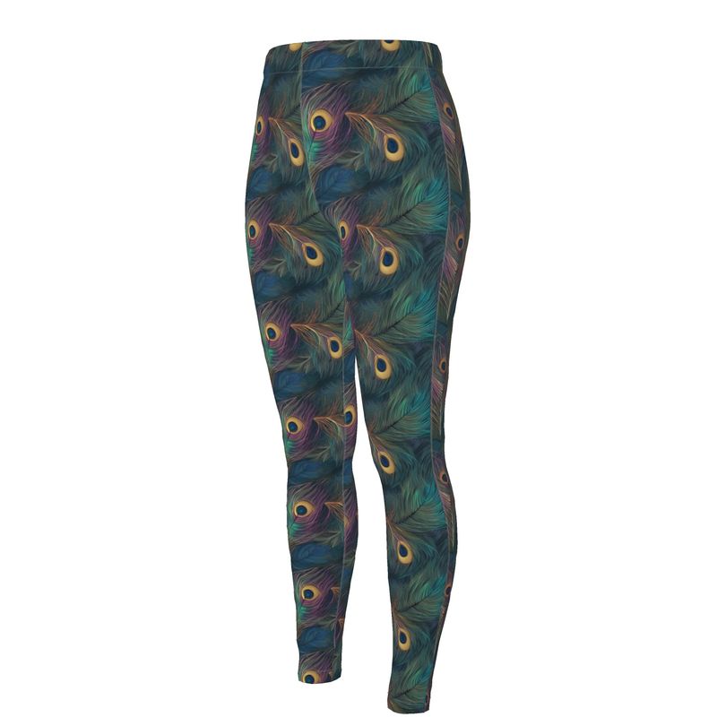 Majestic Peacock Feather High Waisted Leggings