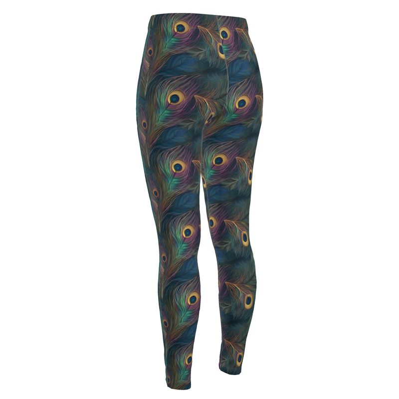 Majestic Peacock Feather High Waisted Leggings