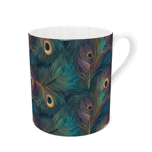 Majestic Peacock Feather Bone China Mug