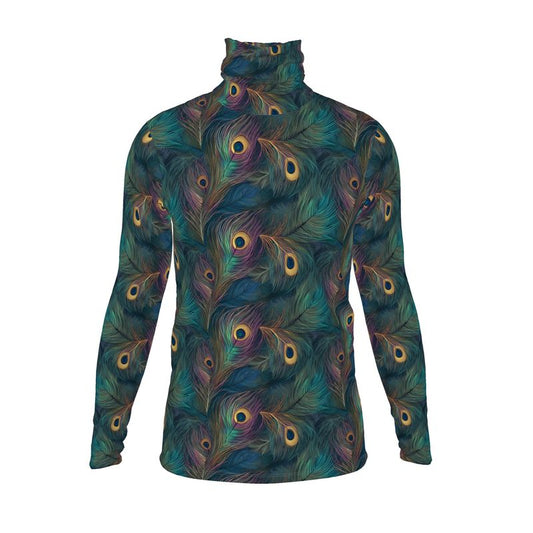 Unisex Majestic Peacock Feather Slim Fit Roll Neck