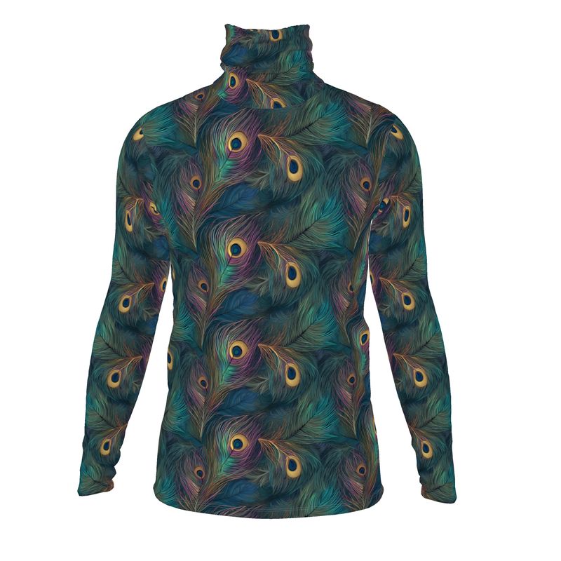 Unisex Majestic Peacock Feather Slim Fit Roll Neck