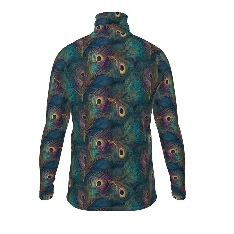 Unisex Majestic Peacock Feather Slim Fit Roll Neck