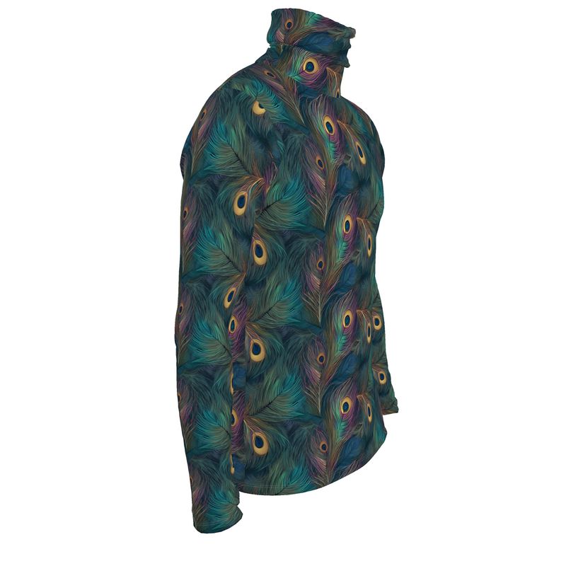 Unisex Majestic Peacock Feather Slim Fit Roll Neck