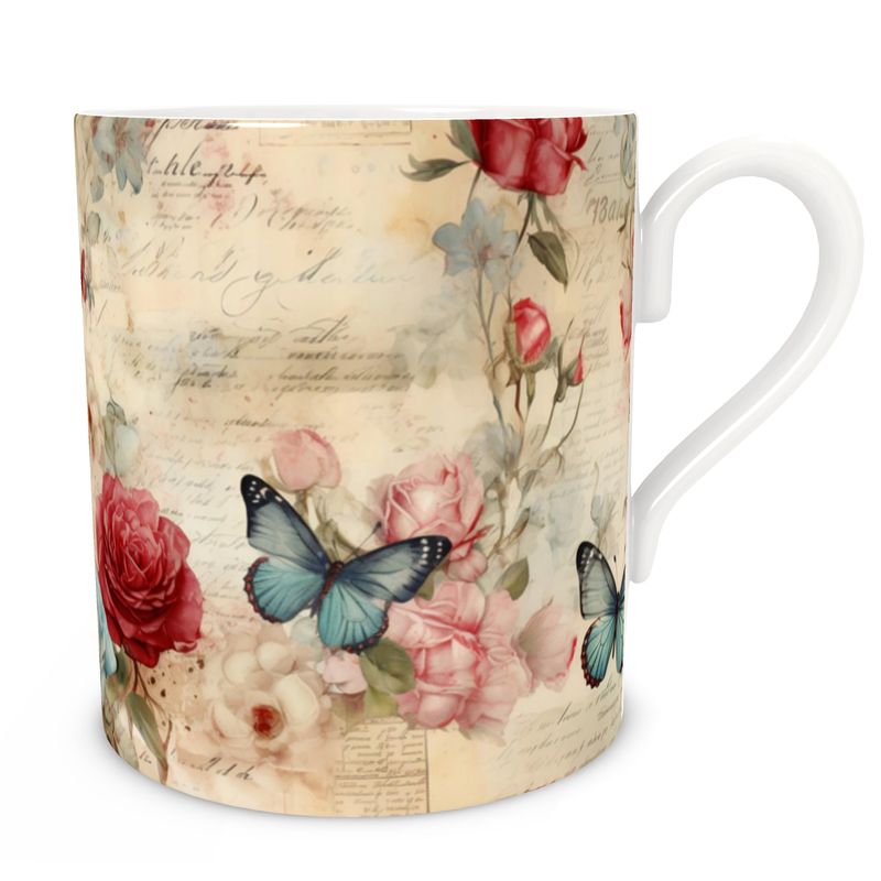 Butterfly Garden Decoupage Bone China Mug