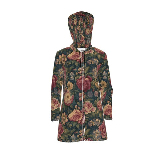 Carpet Bag Roses Womens Hooded Rain Mac