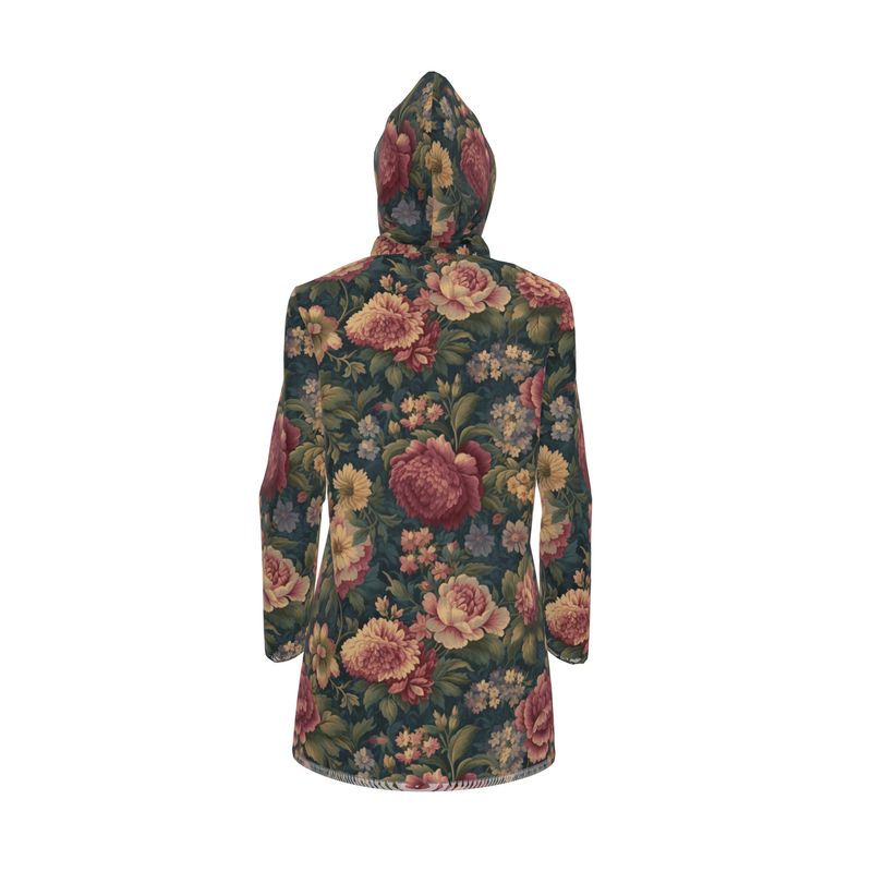 Carpet Bag Roses Womens Hooded Rain Mac