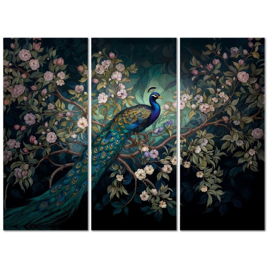 Serene Peacock Triptych Canvas