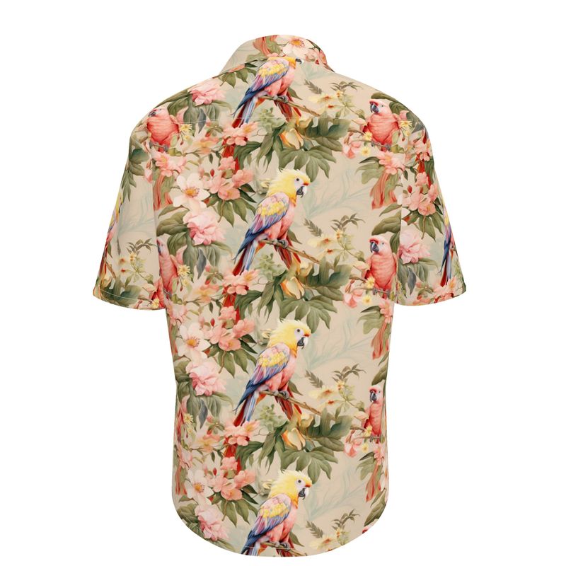 Peach Parrots Mens Short Sleeve Shirt