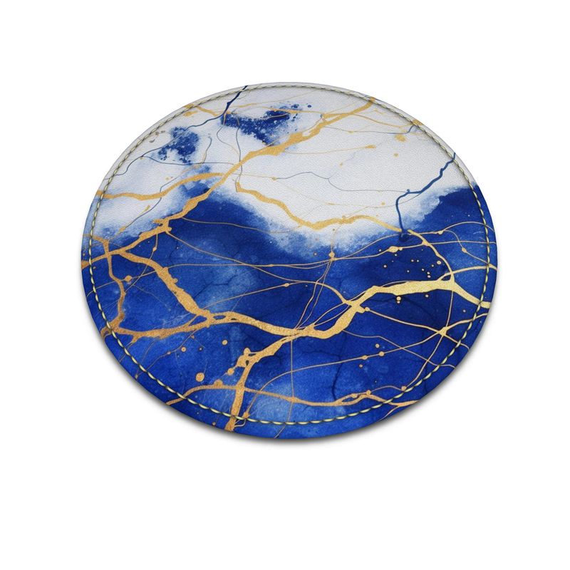 Lapis Lazuli Kintsugi Print Leather Coasters