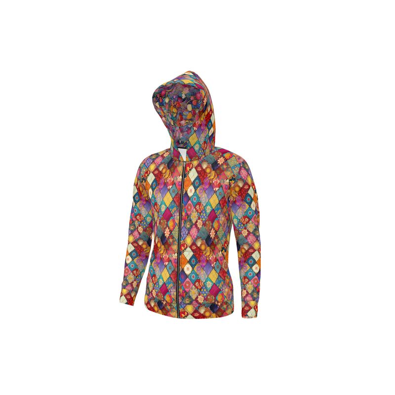 Boho Patchwork Print Zip Up Hoodie
