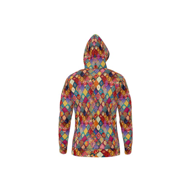 Boho Patchwork Print Zip Up Hoodie