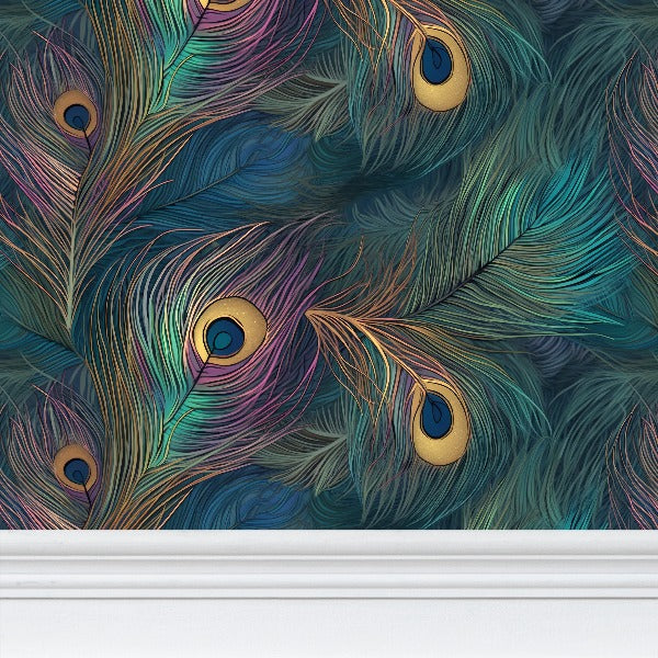 Majestic Peacock Feather Repeat Pattern Wallpaper